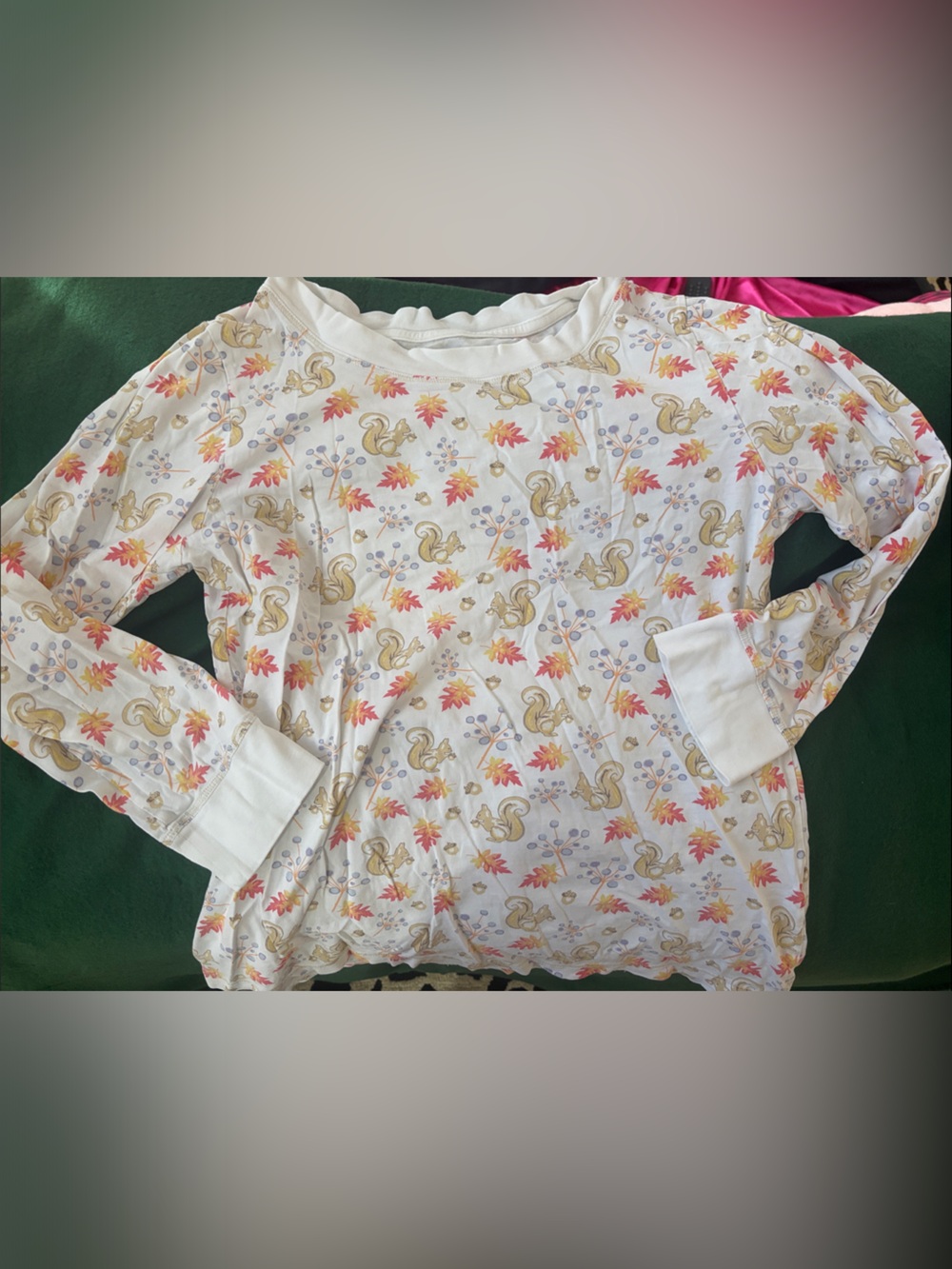 White Long-Sleeve Top with Autumn Squirrel Print